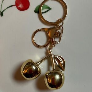 Gold Cherry Keychain Charm - Shiny Metallic Accent